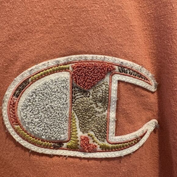 Champion T Shirt Large Terracotta Pink Embroidered Logo Patch Casual Mixed Media - Picture 4 of 13